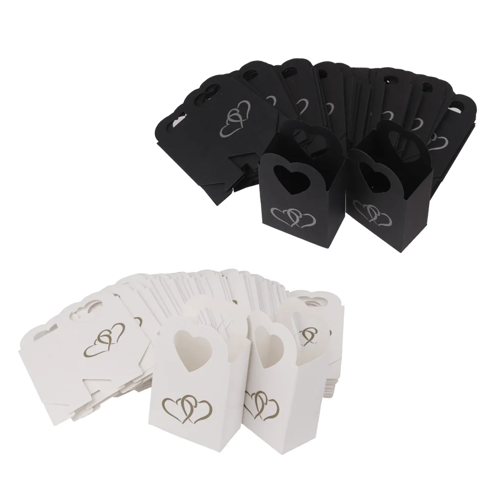

100pcs Small Paper Candy Bags Wedding Bonbonniere Favors Printed with Double Hearts Sweet Container Boxes