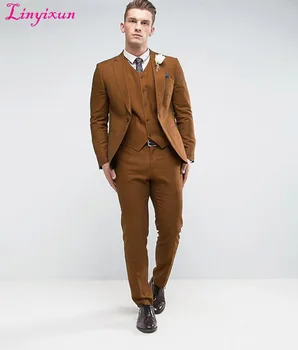 

Linyixun 2018 Fashion Men Wedding Suits Classic One Button Brown Men Suit Terno Masculino Slim Fit Blazer Male Formal Business