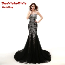 Очаровательная черная павлина длинное вечернее платье, расшитое кристаллами бусины Русалка Милая молния новые индивидуальные Porm Платья знаменитостей