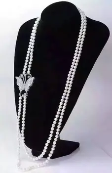 

AA7-8mm double row white freshwater pearl necklace plating inlay zircon earring set