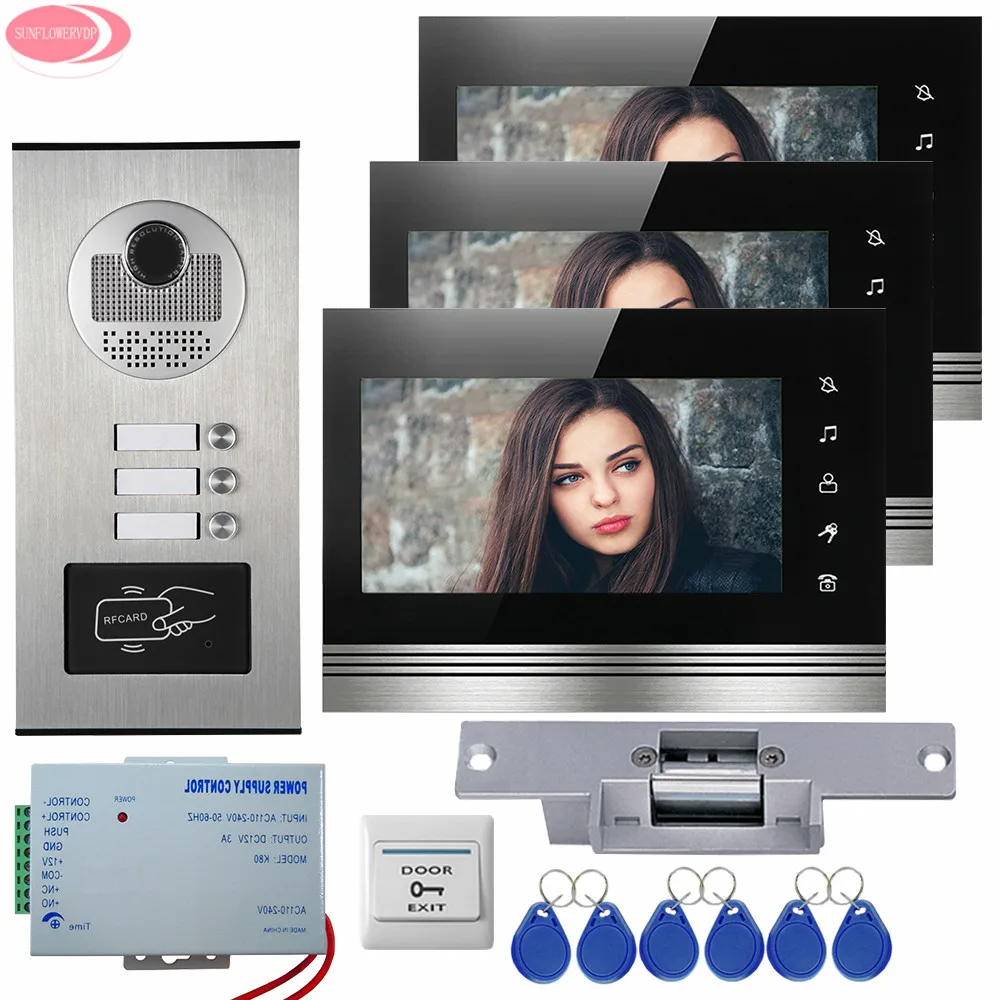 7'' Wired For Private House Video 3 MonitorsTouch