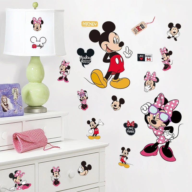 Детские домашние наклейки с изображением Микки и Минни Маус, настенные наклейки для детской комнаты, для детской спальни, художественный плакат для детской комнаты, парка развлечений, сделай сам