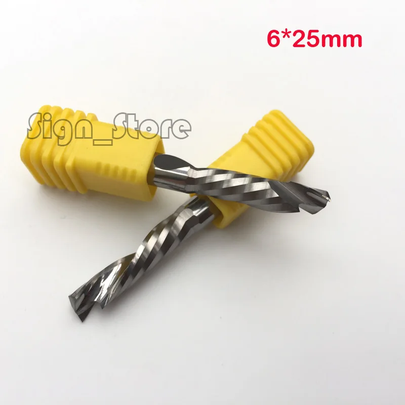 Koop 2 stks Up Down Cut 6x25 MM Enkele Fluit AAA Vhm CNC Router Endmill Compressie Hout Tungsten Frees Tool Bit
