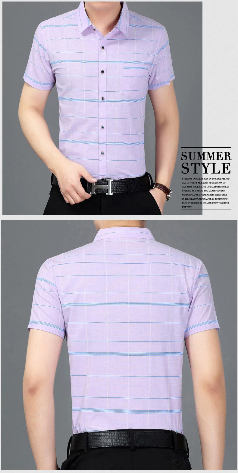 2019 брендовая Повседневная карман летом плед с коротким рукавом slim fit Мужчины рубашка уличной социальных рубашки мужские модные Джерси 32502