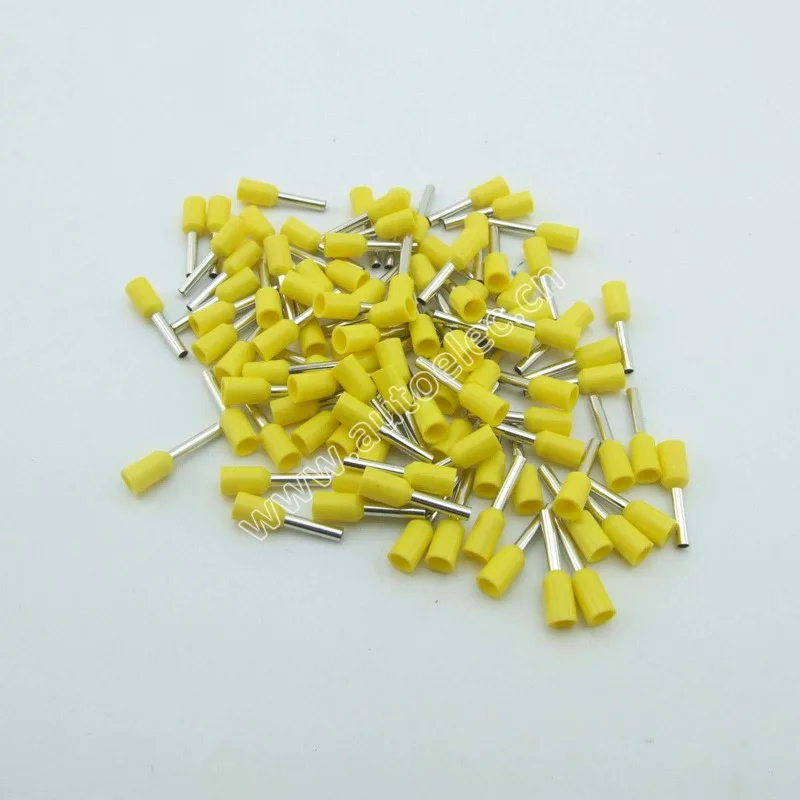 100 шт. E2508 наконечник наконечника шнура AWG14 2,5 мм медный латунный провод медный изолированный обжимной контактный разъем трубчатые клеммы - Цвет: E2508-Yellow