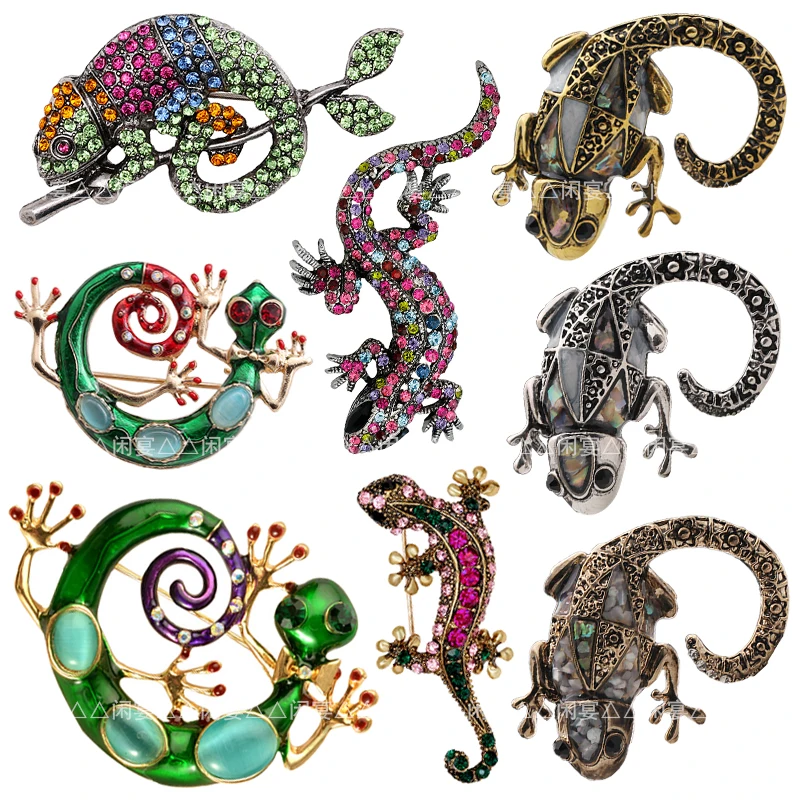

1pc New European and American retro Diy Brooch Vintage Enamel Chameleon Lizard Lapel Pins Badge for women New Year