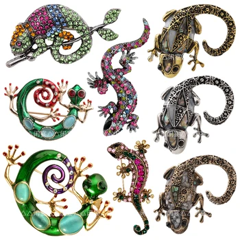 

1pc New European and American retro Diy Brooch Vintage Enamel Chameleon Lizard Lapel Pins Badge for women New Year