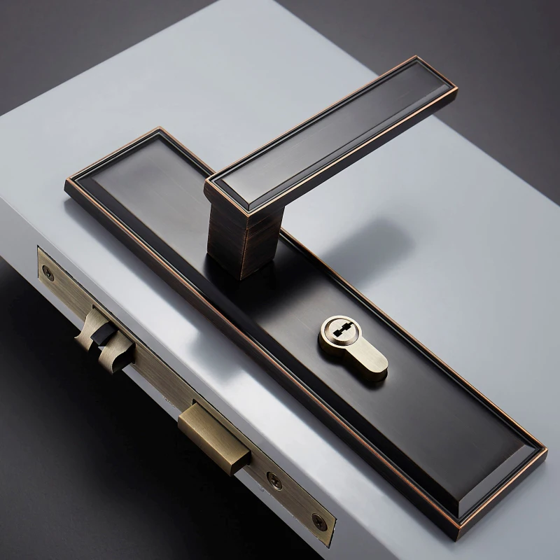  1Set Black/Bronze American Silent Brass Door Lock for Simple Interior Doors Square Door Handle Uneq - 33047609615