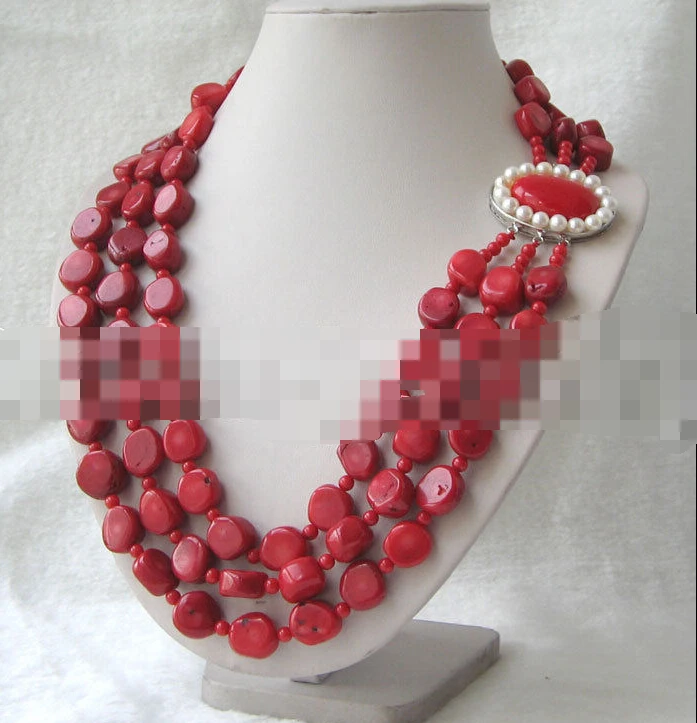 

FREE SHIPPING>>>@@ > 1099 " 3row round red coral necklace