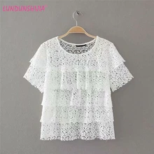 LUNDUNSHIJIA женские кружевные футболки с коротким рукавом для женщин Летняя мода белый кружевной торт женские Топы Женская футболка