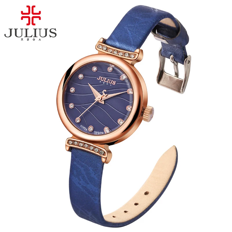

JULIUS Female Leather Wrist Watches Fashion Brand Luxury Crystal Gold Watches Women Super Slim Festival Gift Elegance Uhr JA-875