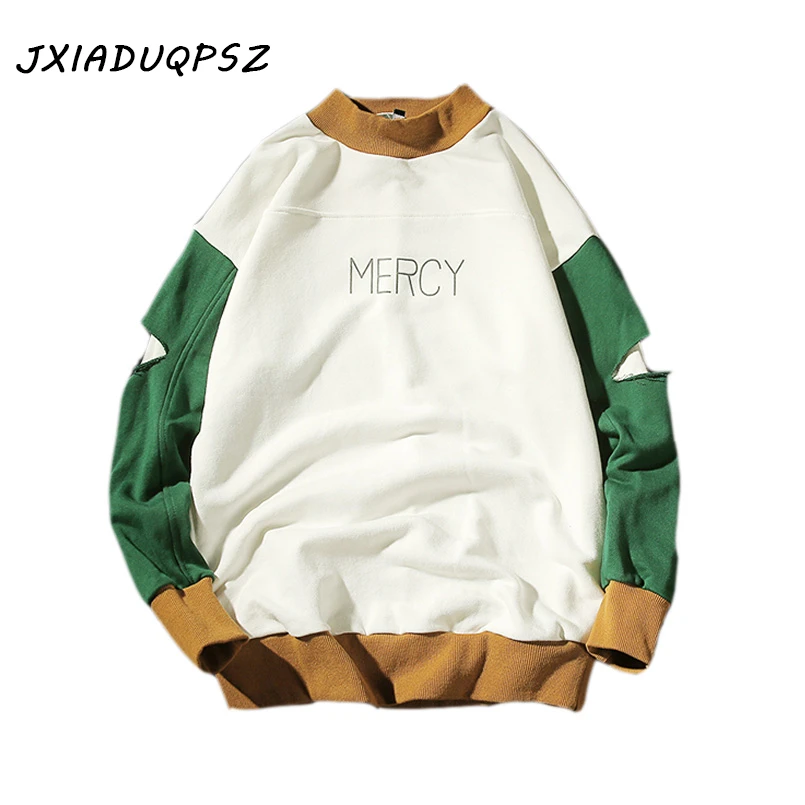 

New 2018 Fashion brand MERCY Printing men sportswear Patchwork Men hoodies Pullover Hip Hop Mens tracksuit Sweatshirts