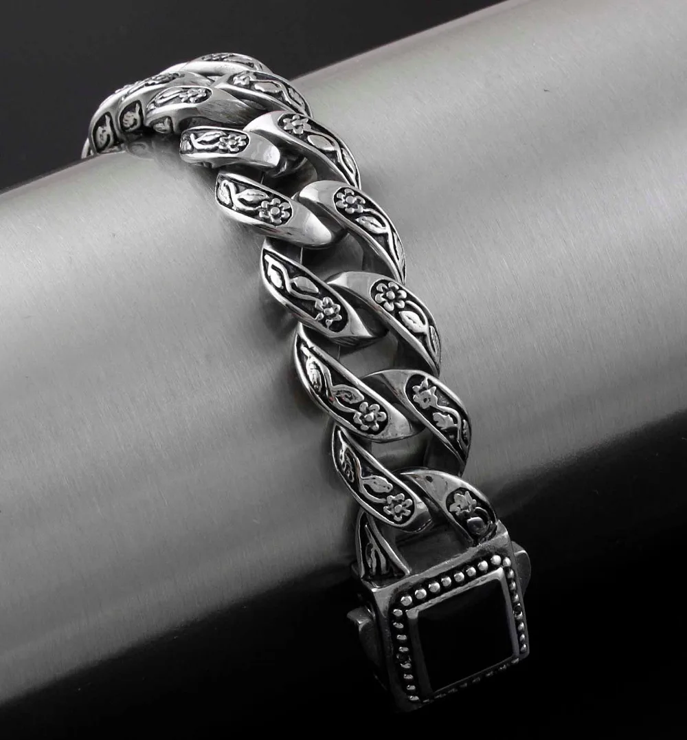 Ретро Байкер Bling звено цепи мужские 316L нержавеющая сталь черный циркон браслет