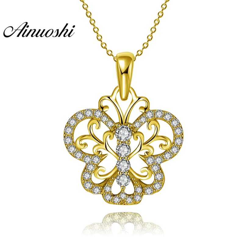 

AINUOSHI 10K Solid Yellow Gold Pendant Halo Butterfly Pendant SONA Diamond Women Men Jewelry Cute Animal 1.9g Separate Pendant