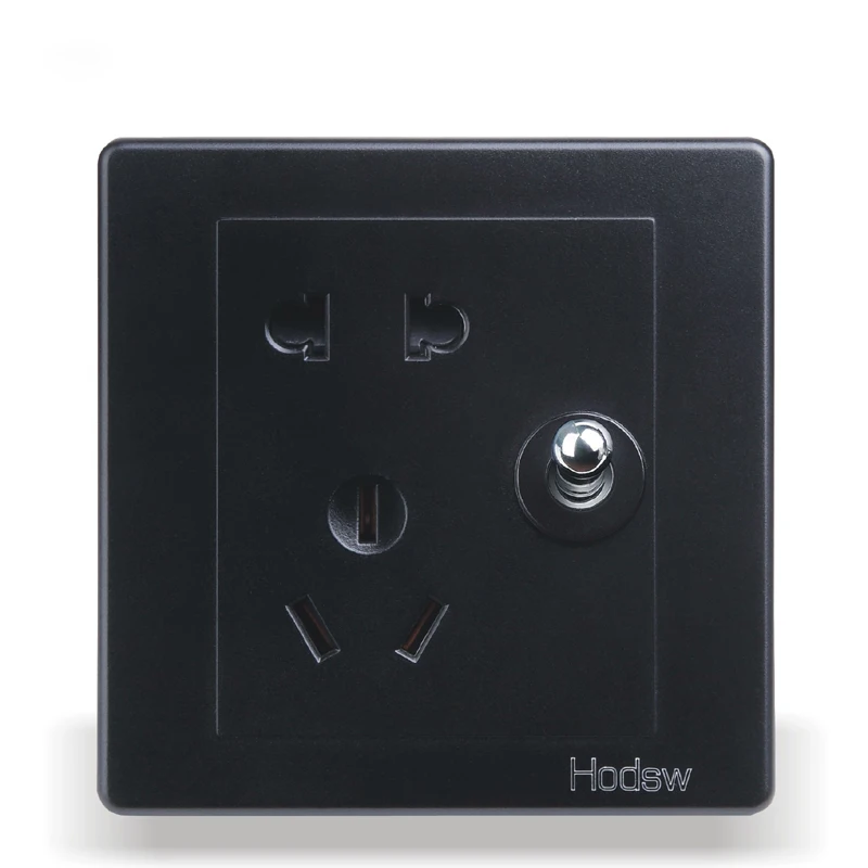 

Home-Installed Wall Switch Socket, 86-Type Concealed Black Steel Frame, A Five-Hole Dual Control Switch Socket, PC 220V 10A