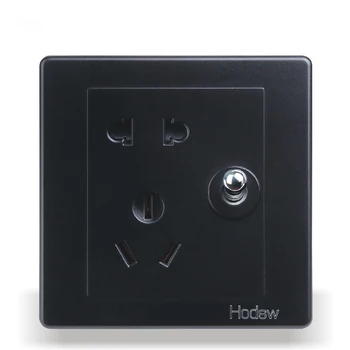 

Home-Installed Wall Switch Socket, 86-Type Concealed Black Steel Frame, A Five-Hole Dual Control Switch Socket, PC 220V 10A