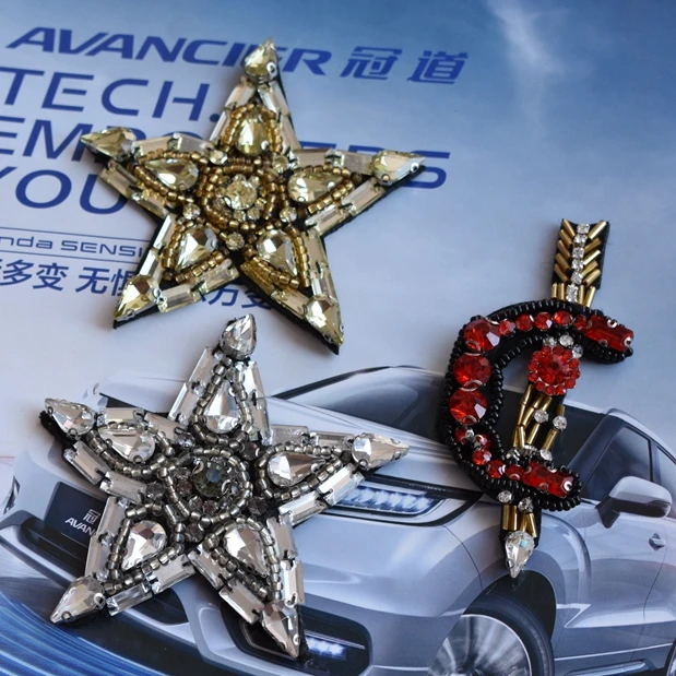 

4PCS/LOT Badge Applique Rhinestone Beaded Applique Rhinestone star Patches Application For Clothes bag
