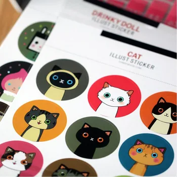 

90 pcs/lot Lovely Kitty&Doll Self-adhesive Stickers Label Sticker DIY Handmade Gift /Cake Paper Sticker,Packaging Accessories