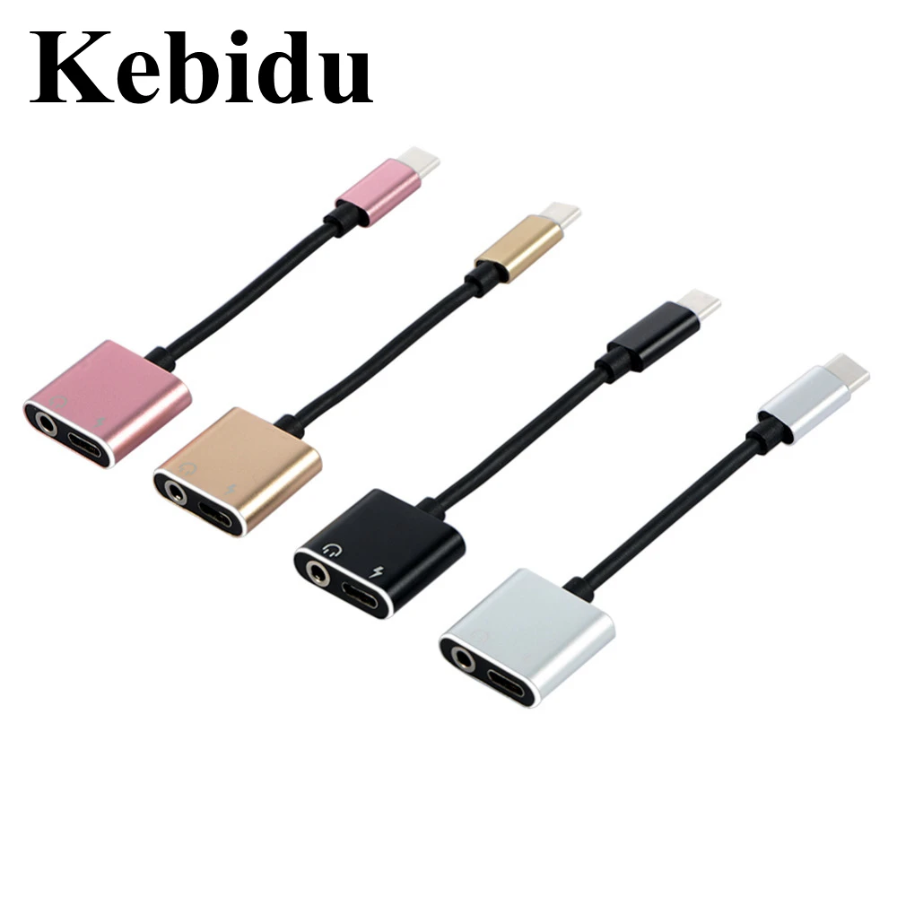 Зарядный адаптер Kebidu 2 в 1 со штекером AUX Type C на гнездо 3 5 мм + зарядный