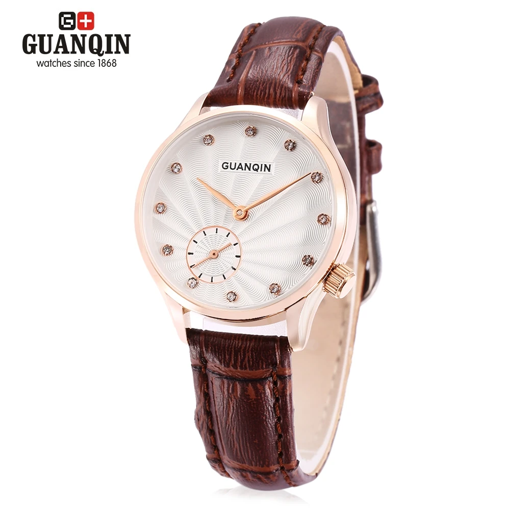 

GUANQIN GS19052 Women Quartz Watch Leather Strap Dress Wrist Watch with a Chronograph Sub-dial