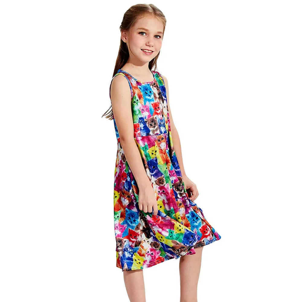 

Youth Teen Kids Girl Sleeveless Cartoon Shark Dress Party Sundress Clothes