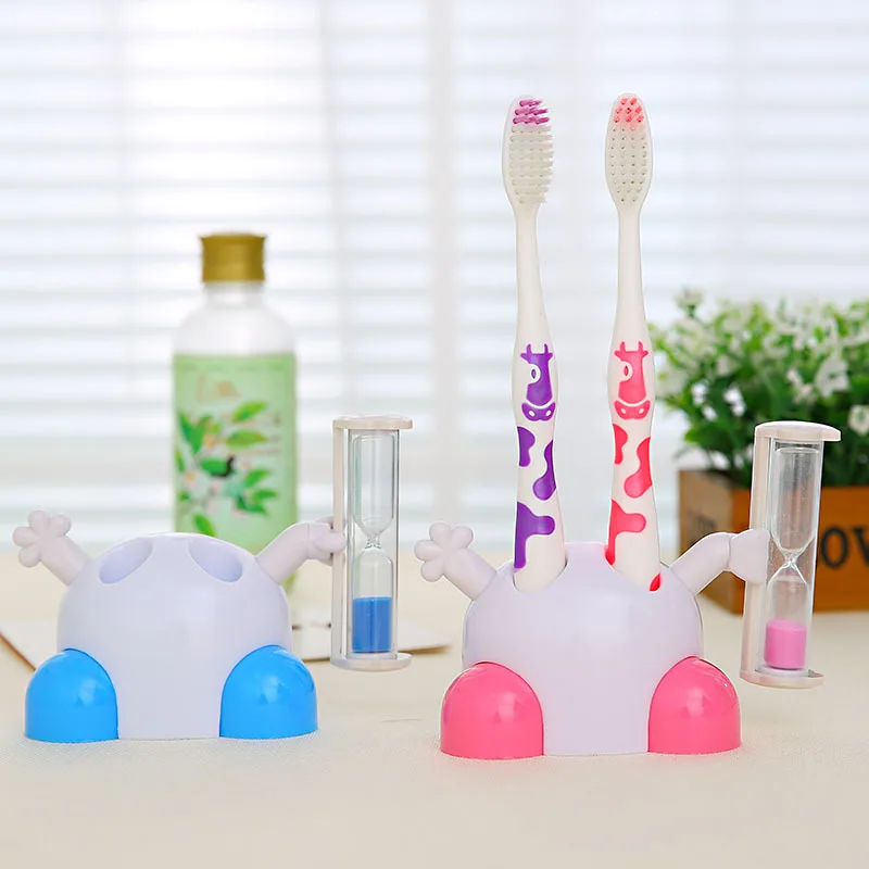 

Cute Toothbrush Holder 3 Minute Hourglass Timer Toothbrush Stand Tooth Brush Shelf Bracket Container Bathroom Accessories