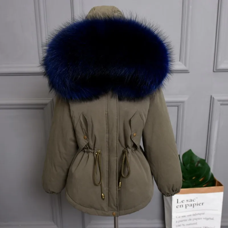Plus size Natural Fur White Duck Down Winter Coat women's jacket with hood Thicken Warm women's down Parka chaqueta mujer YRE05 - Цвет: ArmyGreen blue