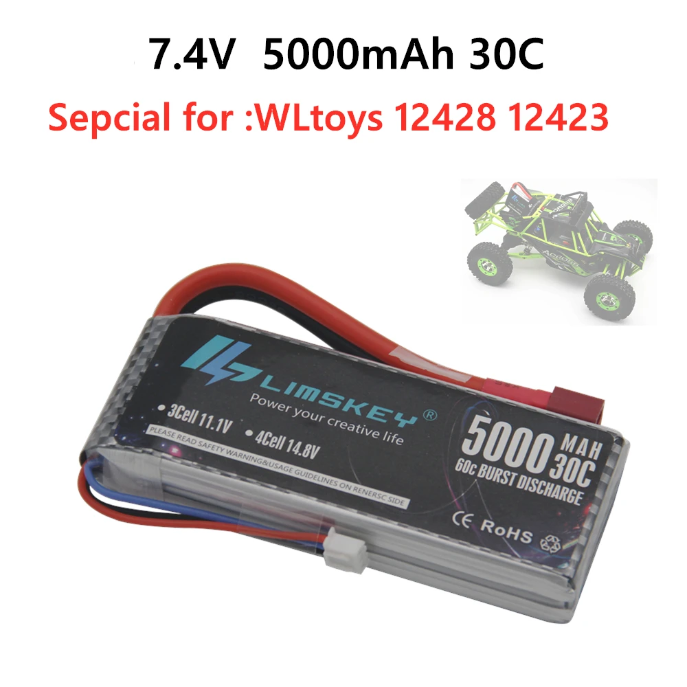 Аккумуляторная батарея Limskey 2S 30C Max 60C 7 4 В 5000 мАч для Wltoys 12428 12423 1:12|Детали и