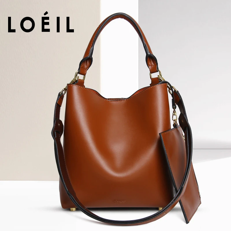 

LOEIL Bag female 2018 new leather female bag shoulder diagonal handbag female European and American fashion bucket bag