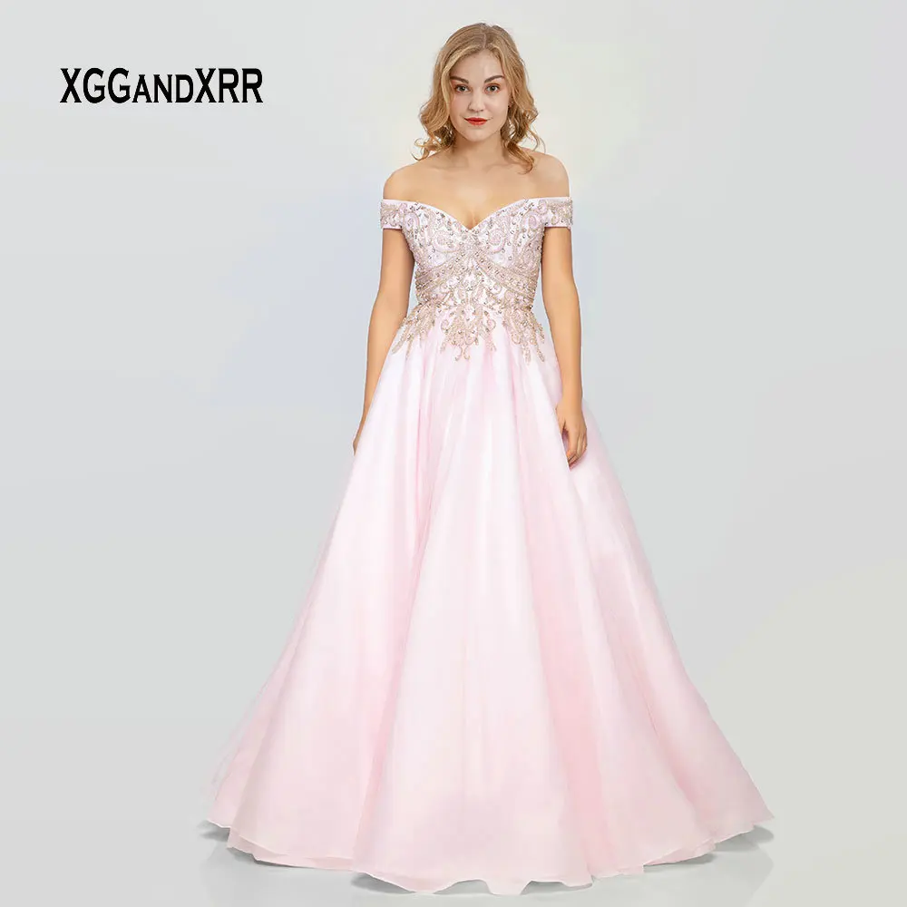 

Luxury Pink Prom Dress 2019 Sexy Sweetheart Off Shoulder Heavy Beading Evening Dress Long Elegant Party Gown Formal Gala Gown