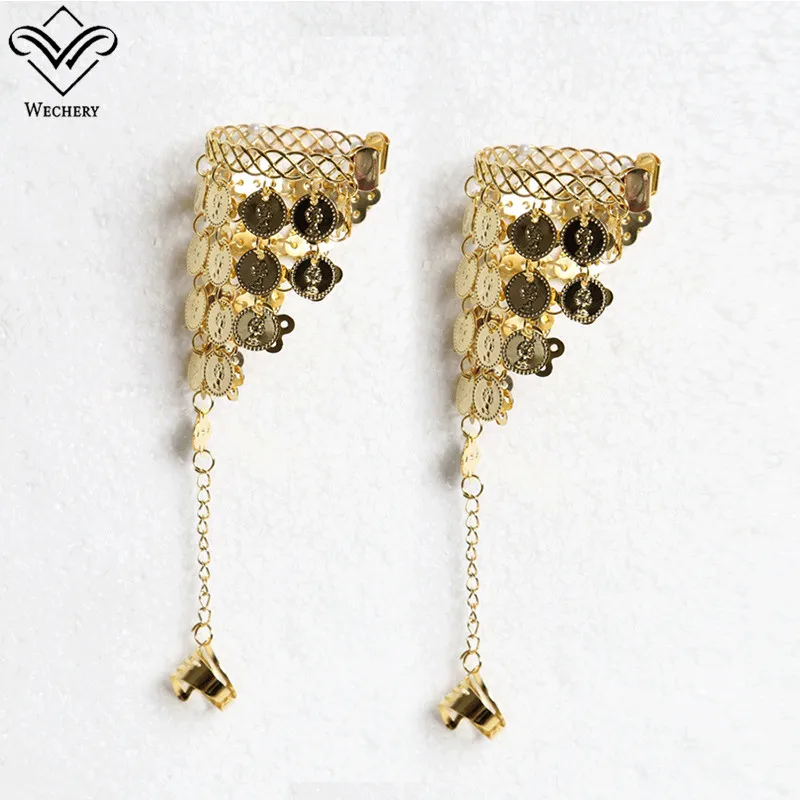 Wechery женские индийские ювелирные изделия Роскошные танец живота одежда ювелирные изделия золотые серьги ожерелье Браслеты, головные уборы обувь Болливуд - Цвет: gold bracelet