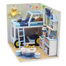 DIY 3D деревянные изделия ручной работы Миниатюрный Кукольный дом Комплект спальня с светодиодный свет и пылезащитный чехол-Charles's Room