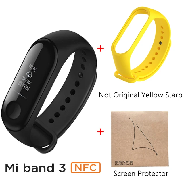 Xiaomi Mi Band 3 NFC Версия смарт-Браслет фитнес-трекер 0,7" большой сенсорный экран для сердечного ритма монитор смарт-браслет - Цвет: add yellow starp