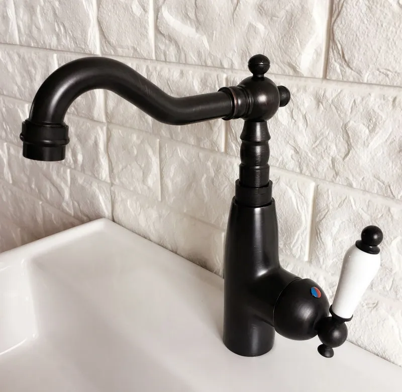 Swivel Spout Water Tap Oil Rubbed Black Bronze Single Handle Single Hole Kitchen Sink & Bathroom Faucet Basin Mixer Tap anf373