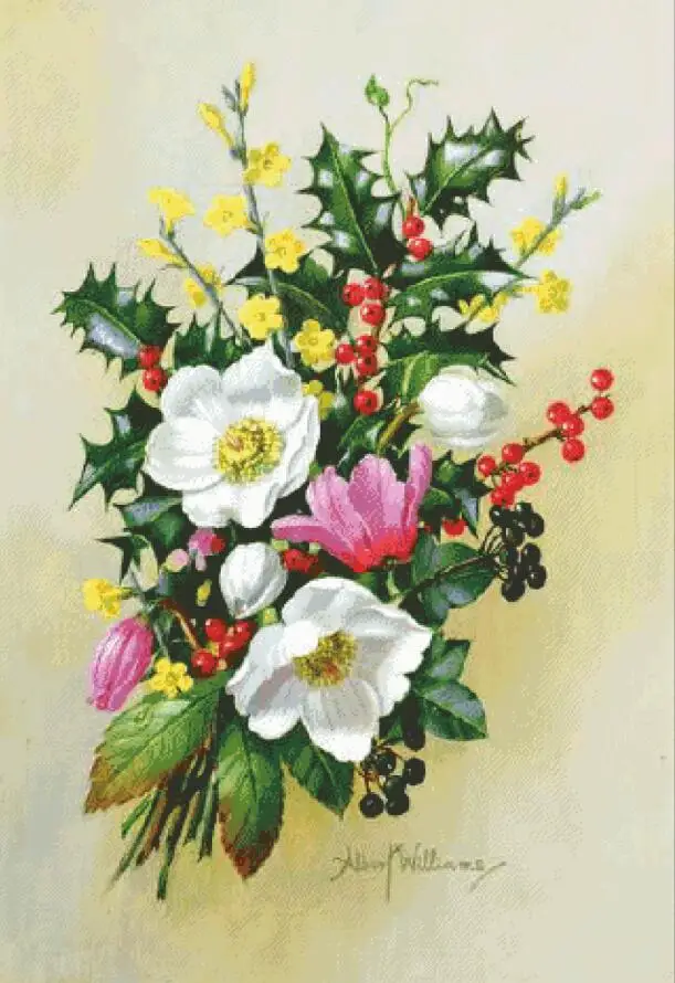 

Christmas flowers cross stitch package big bloom 18ct 14ct 11ct cloth cotton thread embroidery DIY handmade needlework