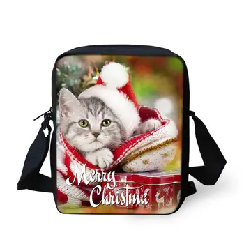 

THIKIN Women Small Messenger Bag Christmas Cute Cat Pattern Kids Shoulder Bags Men Light Custom Crossbody Bag with Adjust Strap
