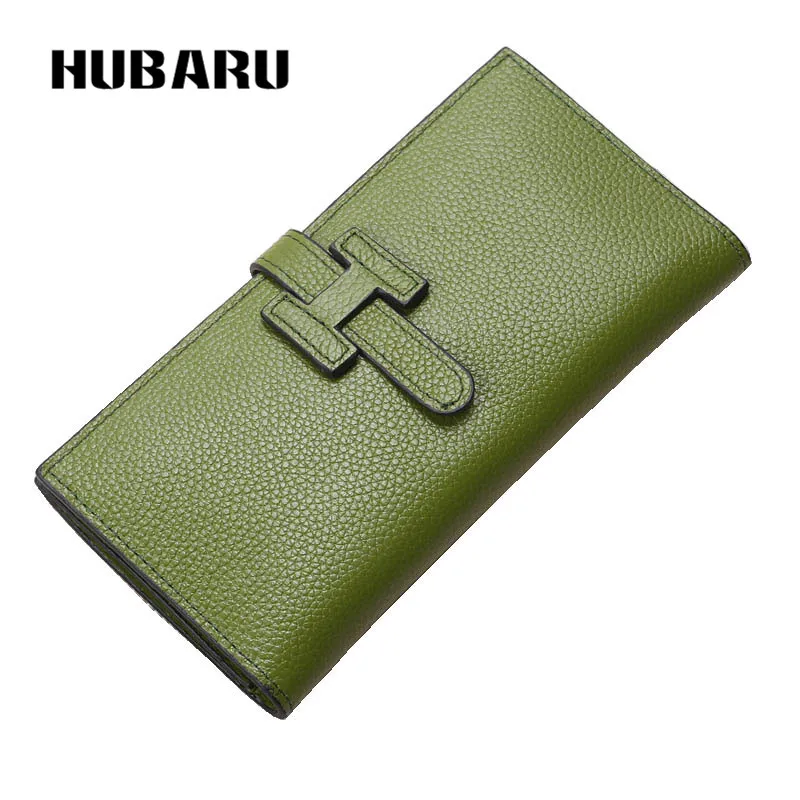 

HUBARU Women Wallet Drawstring 100% Genuine Cowhide Small Pebble Leather High Quality Women Long Wallet Credit Case Vintage