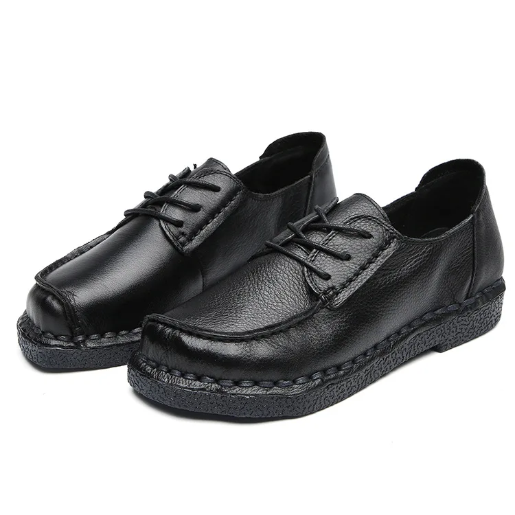 

2018 spring and autumn new retro leather ladies single shoes round head soft bottom casual shoes