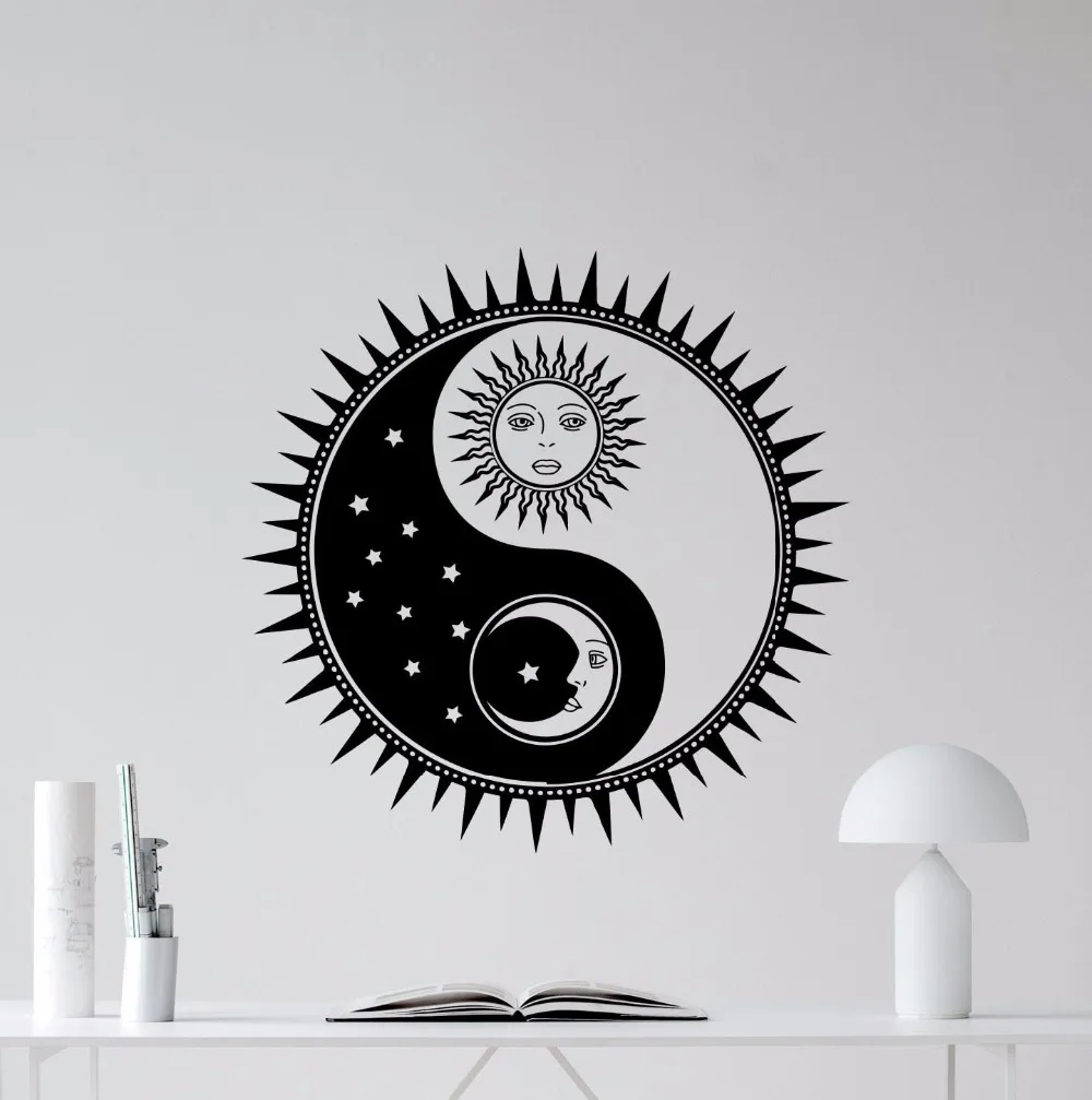 

Sun And Moon Wall Decal Vinyl Yin Yang Wall Sticker Home Decoration Removable Stars Sky Wall Art Decor Vinyl Sun Mural AY0202