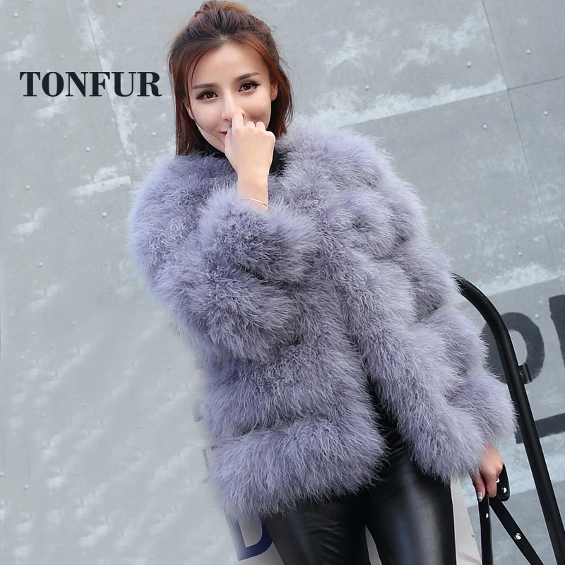2017 New Arrival Women Knitted Genuine Natural Ostrich Fur Coat Real Turkey Fur Jacket Hot Selling Low Discount Fur WSR113