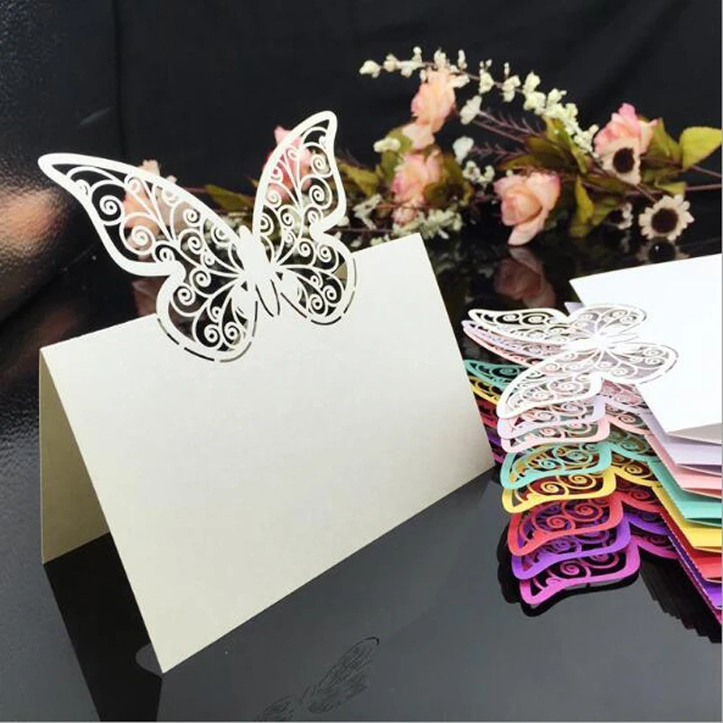 50pcs Butterfly Laser Cut Table Name Place Cards Favor Name Message Setting Card Baby Shower Wedding Birthday Party Supplies (4)
