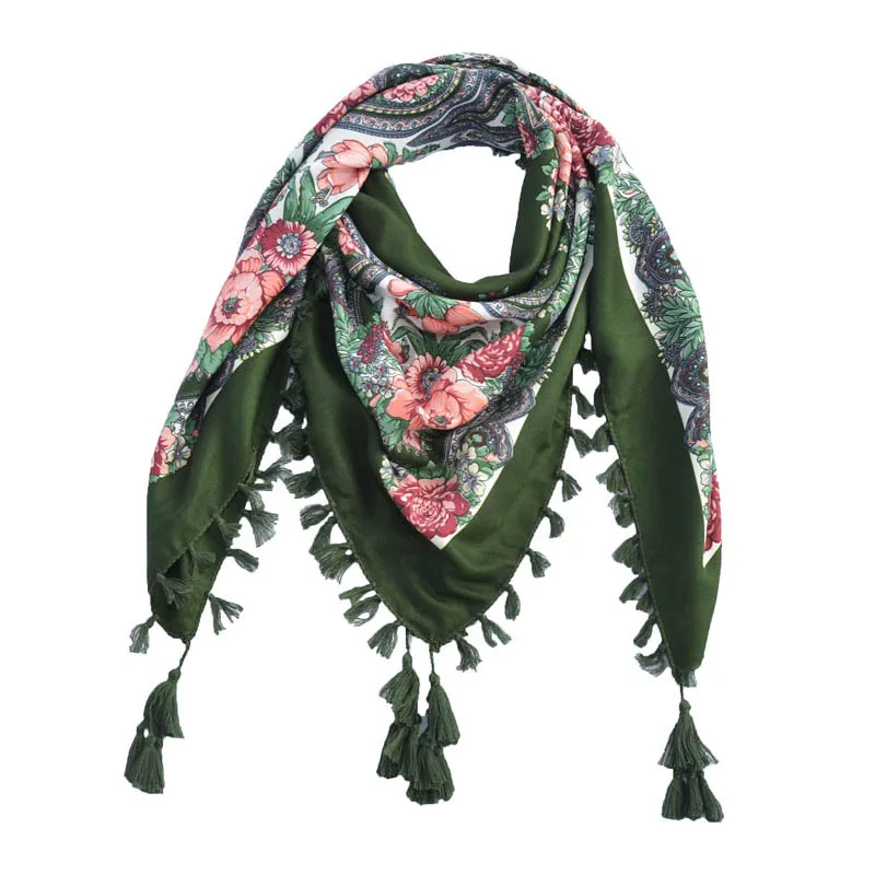 Модный женский шарф, русский стиль, шаль, винтажный цветочный принт, кисточка, шаль, цветной платок "Богемия", квадратная Кепка, 90*90 см