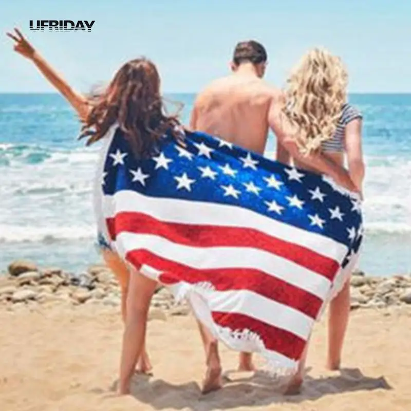UFRIDAY The United States Independence Day USA Flag Beach Towel Summer American Round With Tassel Printed Shawl | Дом и сад