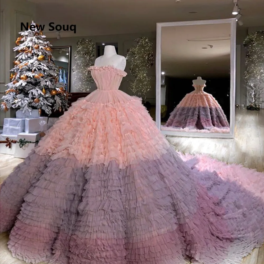 Новый дизайн 2019 стильное бальное платье с рюшами платья Quinceanera длинным шлейфом