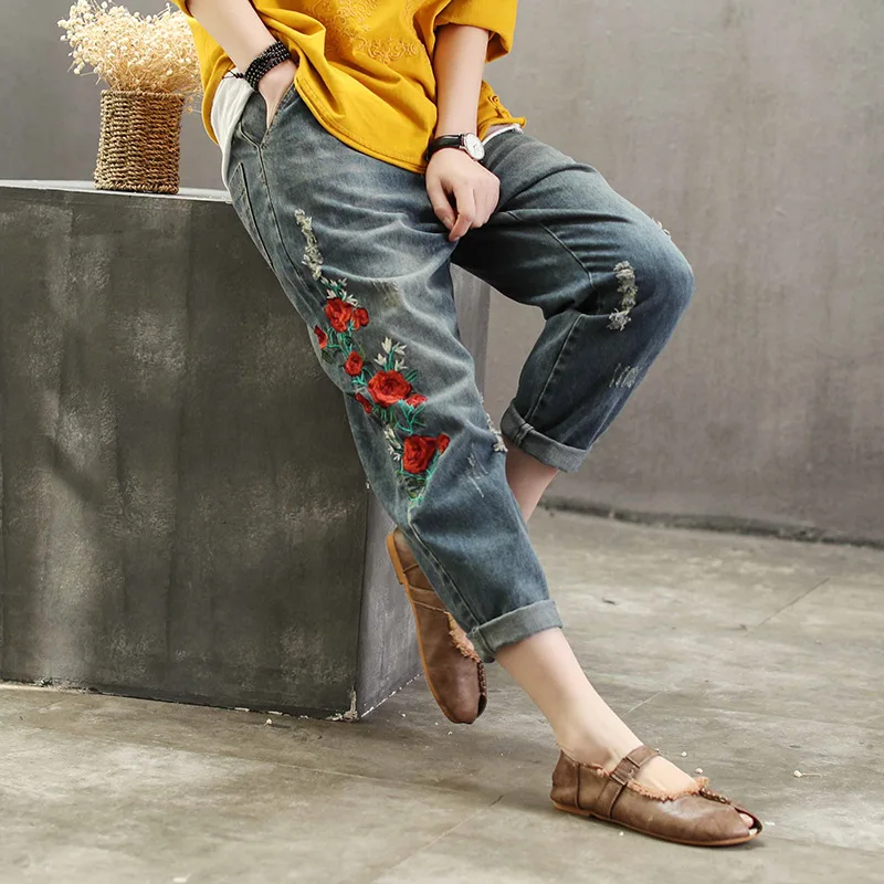 Women Casual Jeans High Waist Ankle Length Jeans Vintage