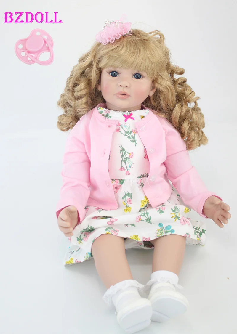 60 см силиконовые виниловые Reborn Baby Doll игрушки 24 дюйма розовое платье принцессы для