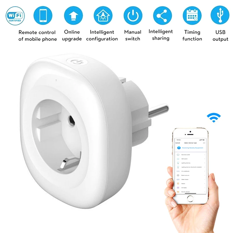 

Mini Wifi Smart Socket EU Power Plug Mobile Phone Remote Control Intelligent USB Output For Home ALI88
