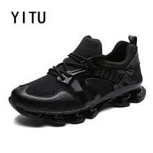 YITU/дышащие кожаные кроссовки с сеткой, амортизирующие кроссовки для бега, Уличная обувь для бега, легкая спортивная обувь со шнуровкой, размер 36-44
