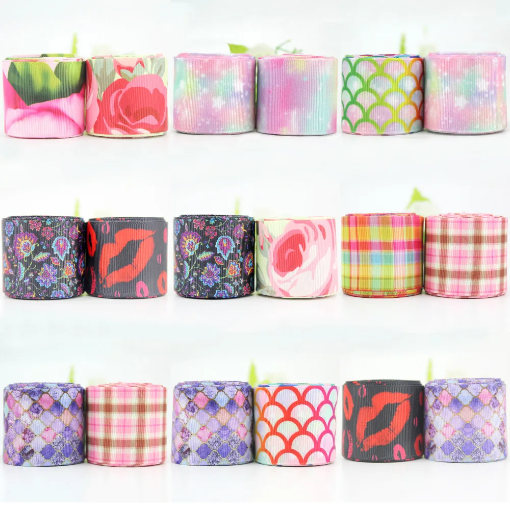 

38mm mix patterned printed polyester ribbon set diy hairbow grosgrain ribbon 10 yard christmas wedding Decoration Tapes
