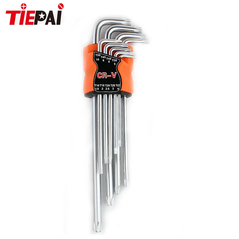 9Pcs Box End Wrench Tool Set Anti Tamper Proof Torx Key Bit Wrench L-Shape T10 T1 T20 T25 T27 T30 T40 T45T50 Short Length Type 6..